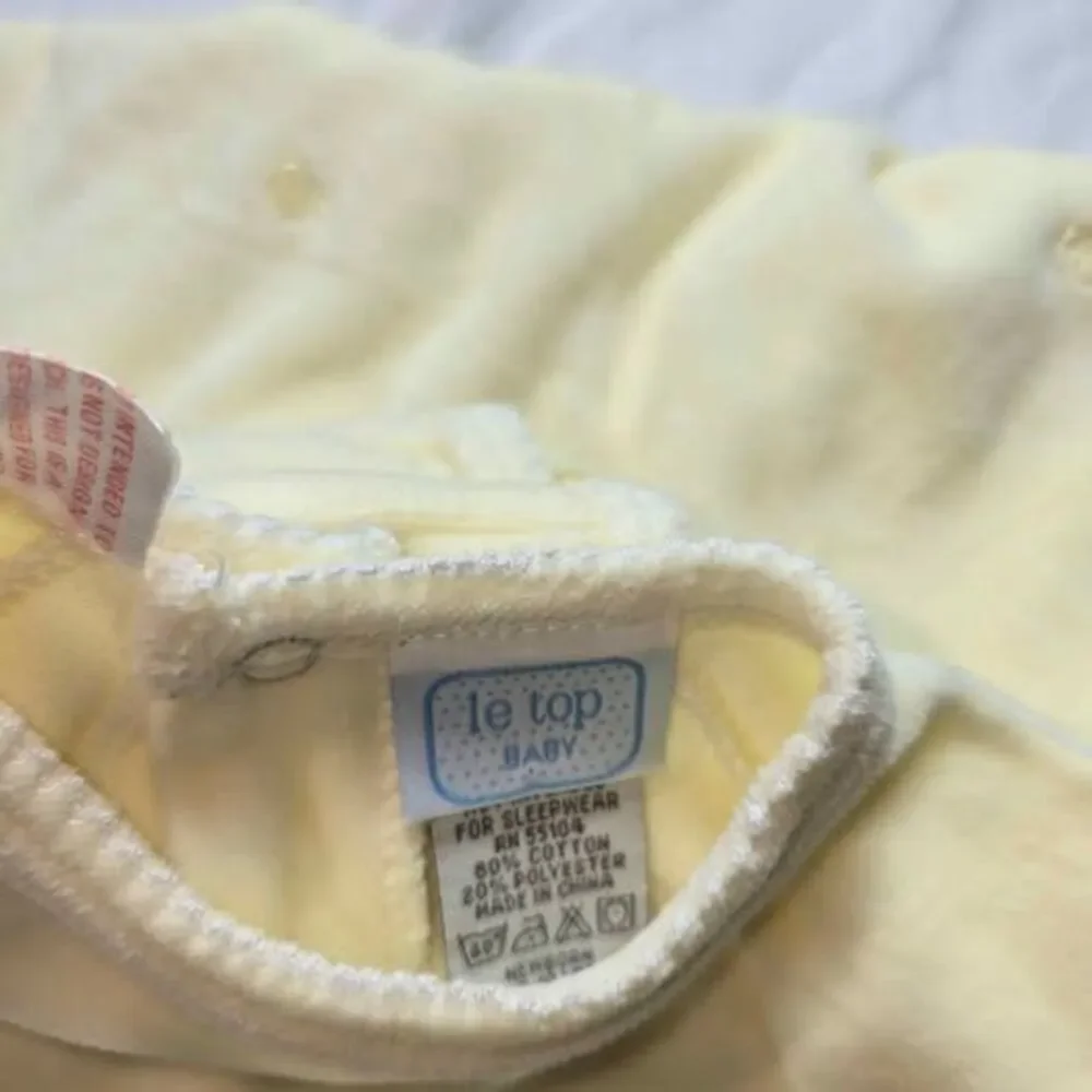 vintage baby sleep sack, gown Le Top brand Pastel yellow velour newborn animals